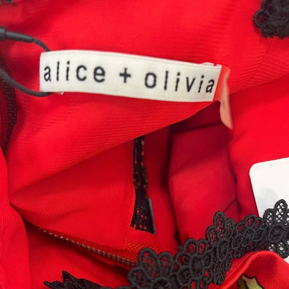 NWT Alice + Olivia Kirby Red Floral Ruffle Dress Size 4 - Picture 7 of 8